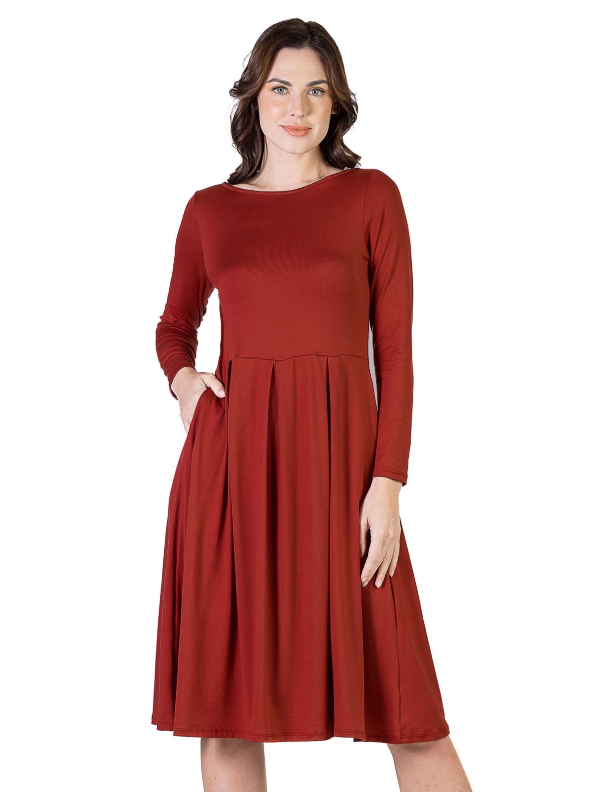 Midi Length Fit N Flare Pocket Dress