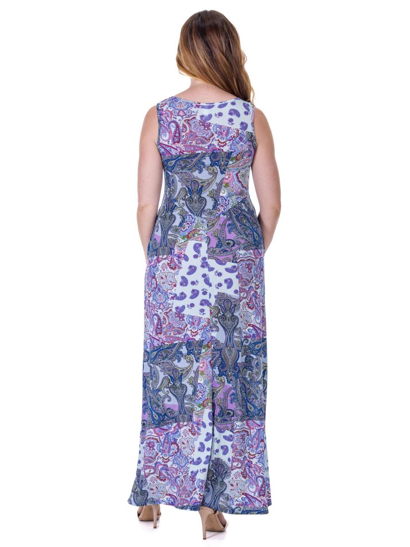 Purple Paisley Sleeveless V Neck Maxi Dress With Pockets