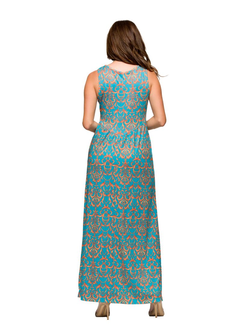 Womens Sky Blue Sleeveless V Neck Maxi Dress With Pockets
