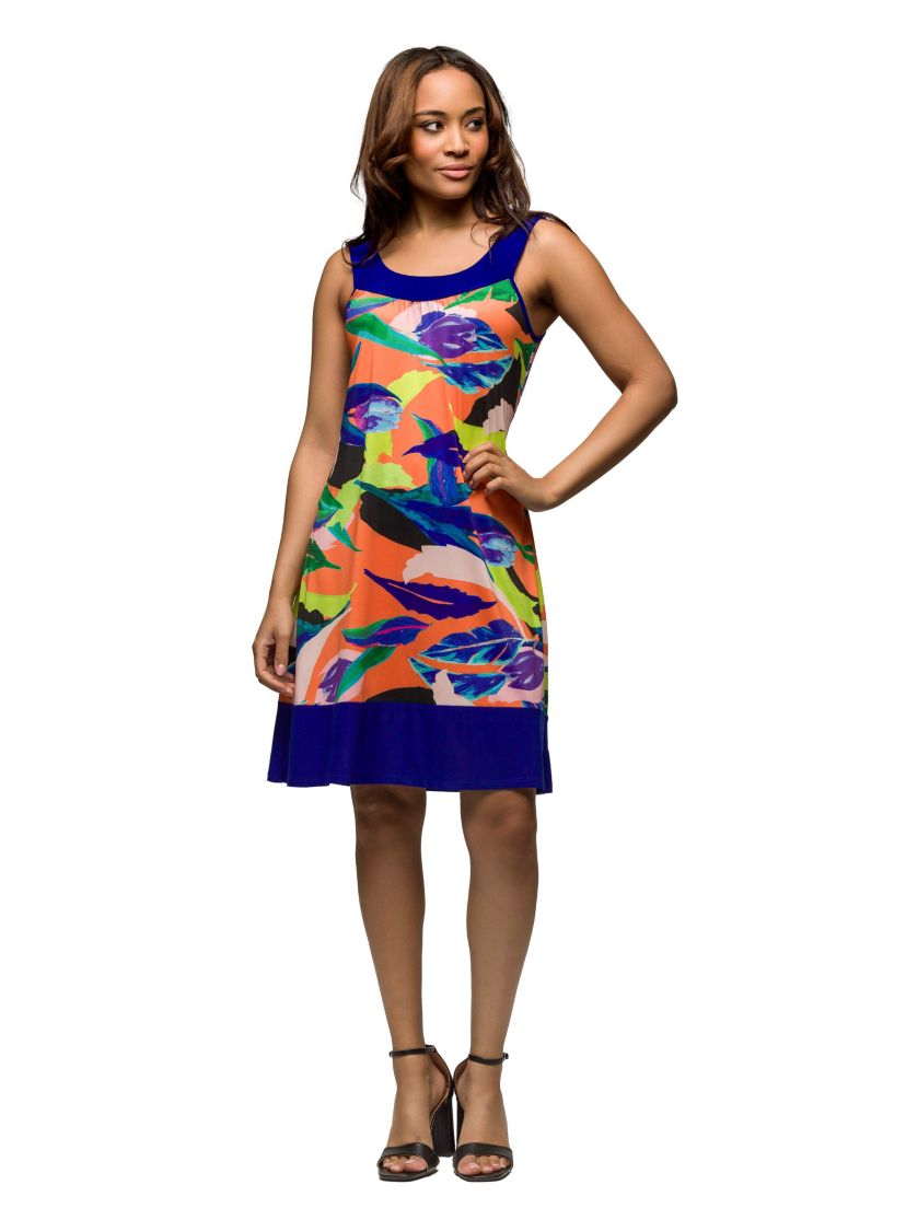 Womens Multicolor Scoop Neck Sleeveless Knee Length Dress