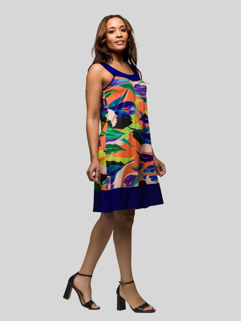 Womens Multicolor Scoop Neck Sleeveless Knee Length Dress