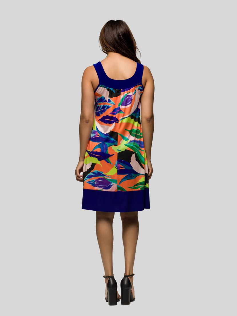 Womens Multicolor Scoop Neck Sleeveless Knee Length Dress