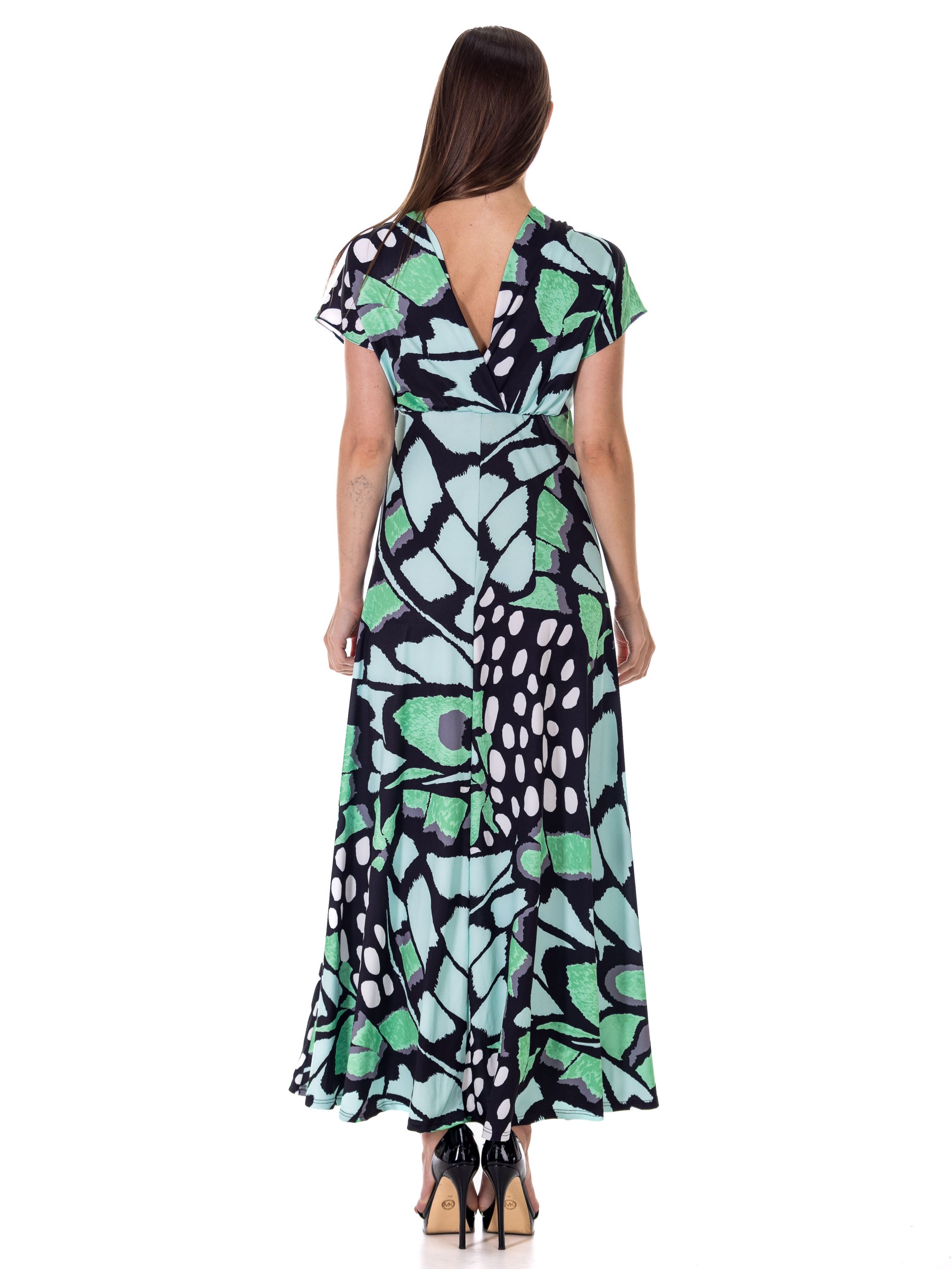 Womens Oversized Butterfly Print V Neck Empire Waist Kimono Cap Sleeve Maxi Dress