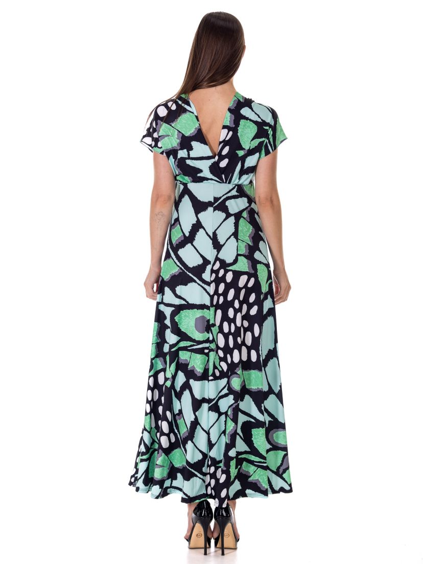 Womens Oversized Butterfly Print V Neck Empire Waist Kimono Cap Sleeve Maxi Dress