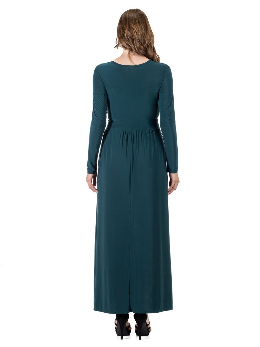 Long Sleeve V Neck Side Slit Maxi Dress