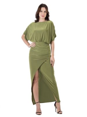 24seven Comfort Apparel Women's Long Sleeve V Neck Side Slit Maxi Dress