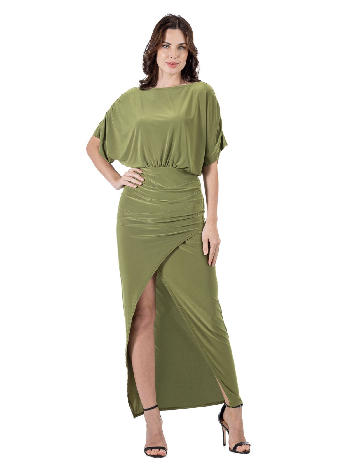 Long Sleeve V Neck Side Slit Maxi Dress