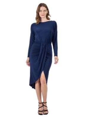 24seven Comfort Apparel Women's Long Sleeve Dressy Tulip Skirt Knee Length Dress