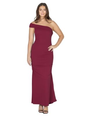 24seven Comfort Apparel Women's Formal One Shoulder Rouched Mermaid Maxi Dress