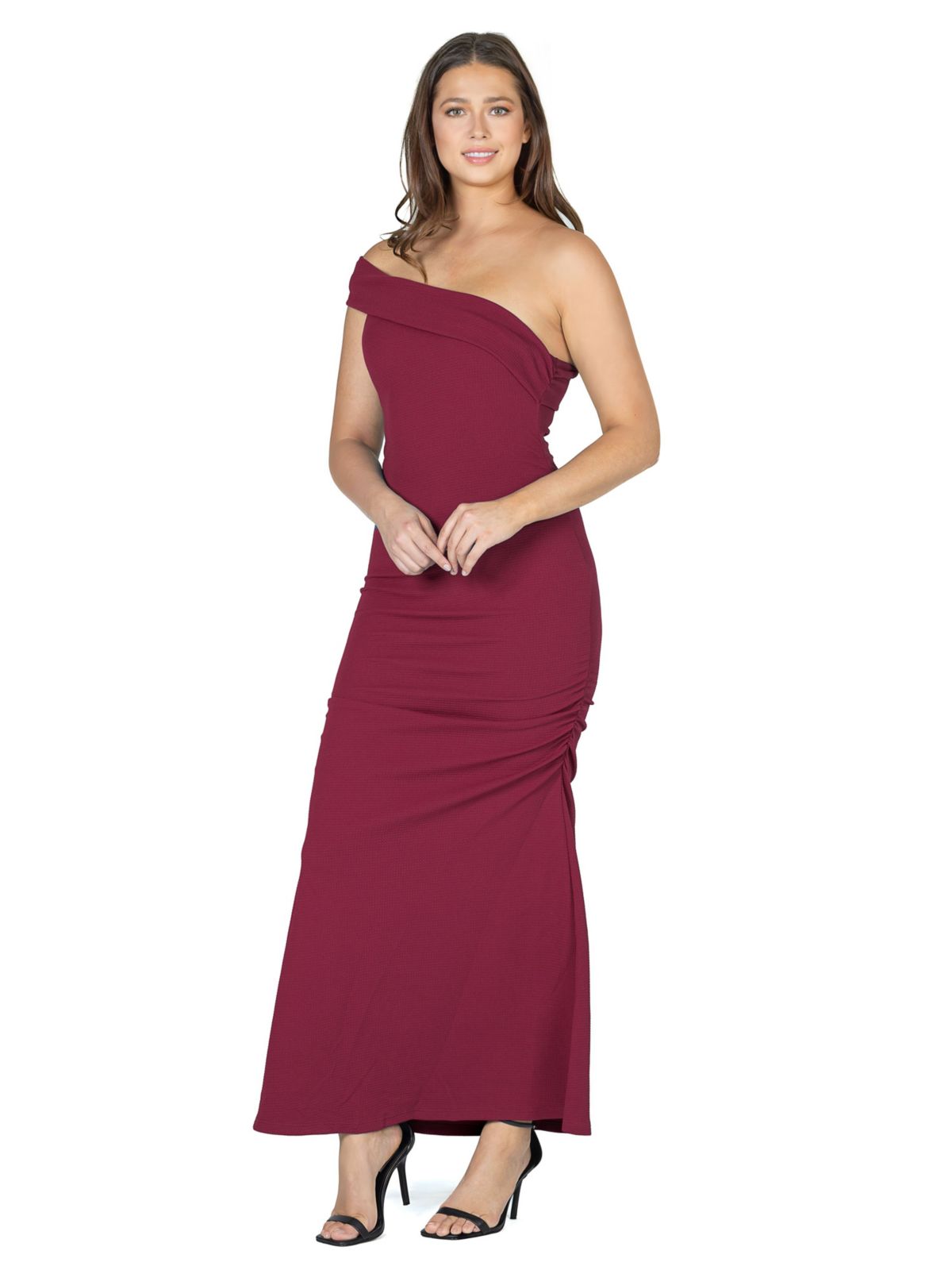 Formal One Shoulder Rouched Mermaid Maxi Dress