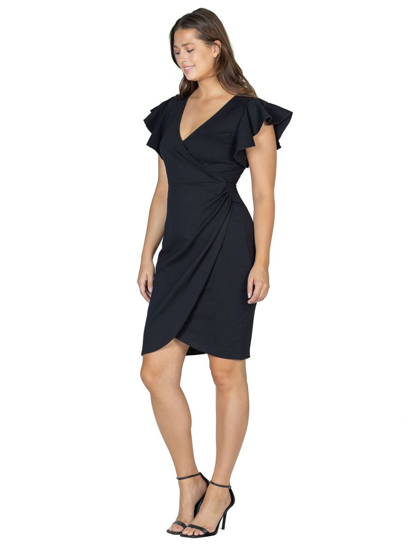 V Neck Ruffle Sleeve Knee Length Dress