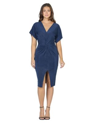 24seven Comfort Apparel Women's Short Sleeve V Neck Twist Front Split Hem Dress