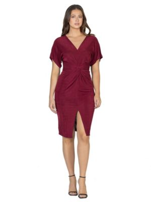 24seven Comfort Apparel Women's Short Sleeve V Neck Twist Front Split Hem Dress, 1X