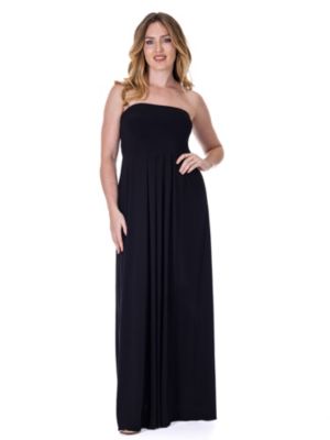 24seven Comfort Apparel Womens Pleated A Line Strapless Maxi Dress With Pockets
