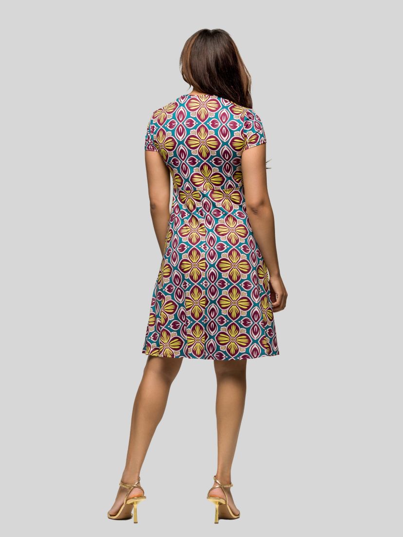 Womens Floral Print Short Sleeve Knee Length V Neck Wrap Dress