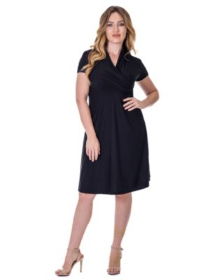 24seven Comfort Apparel Womens Short Sleeve Knee Length V Neck Rouched Wrap Dress