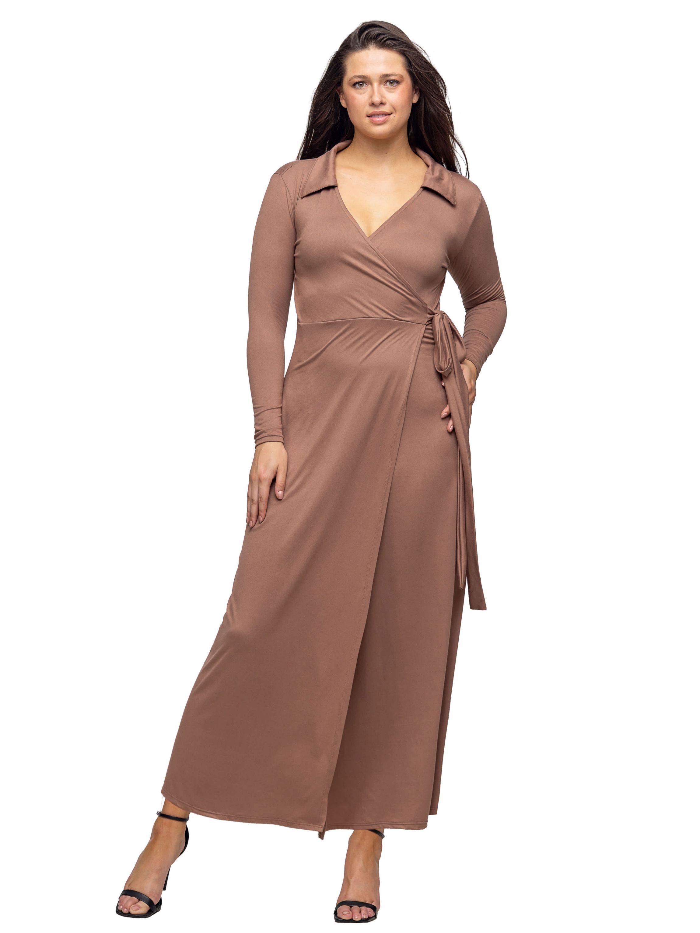 Womens Comfortable Collared Wrap Maxi Dress