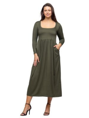 24seven Comfort Apparel Womens Long Sleeve Empire Waist Pocket Maxi Dress