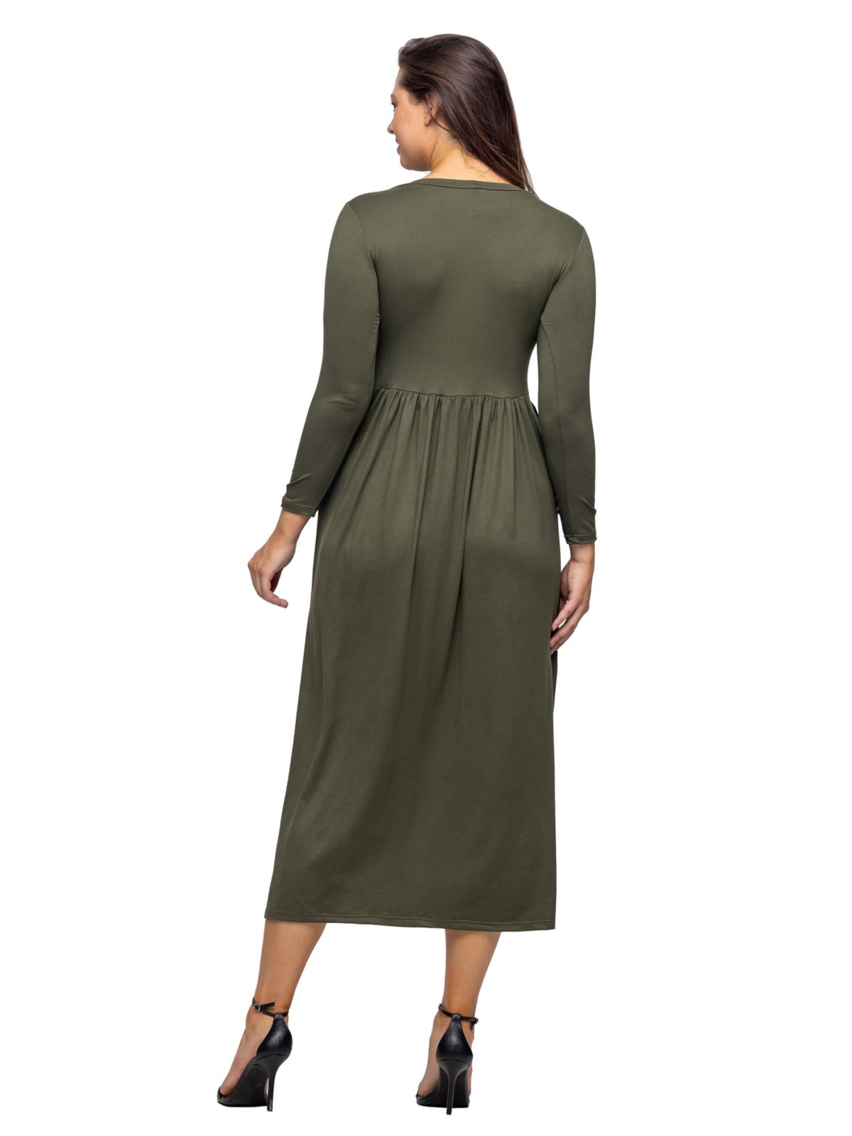 Womens Long Sleeve Empire Waist Pocket Maxi Dress