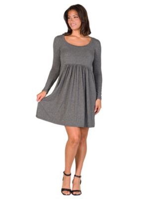 24seven Comfort Apparel Womens Long Sleeve Babydoll Knee Length Dress
