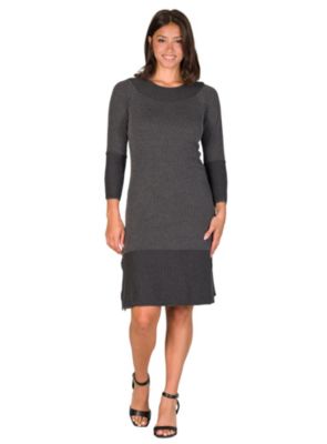 24seven Comfort Apparel Womens Ribbed Knit Long Sleeve Split Hem Sweater Dress, Black, Small