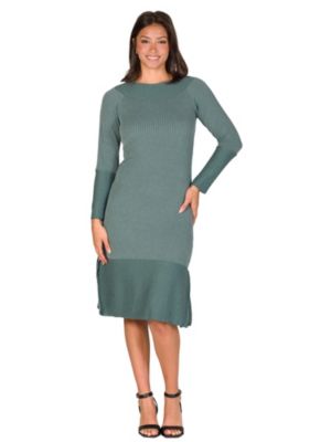 24seven Comfort Apparel Womens Ribbed Knit Long Sleeve Split Hem Sweater Dress