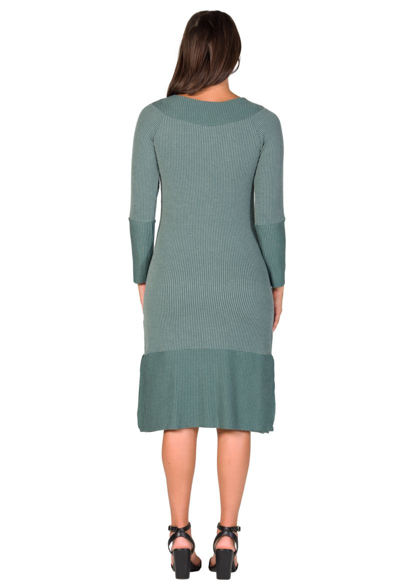 Womens Ribbed Knit Long Sleeve Split Hem Sweater Dress