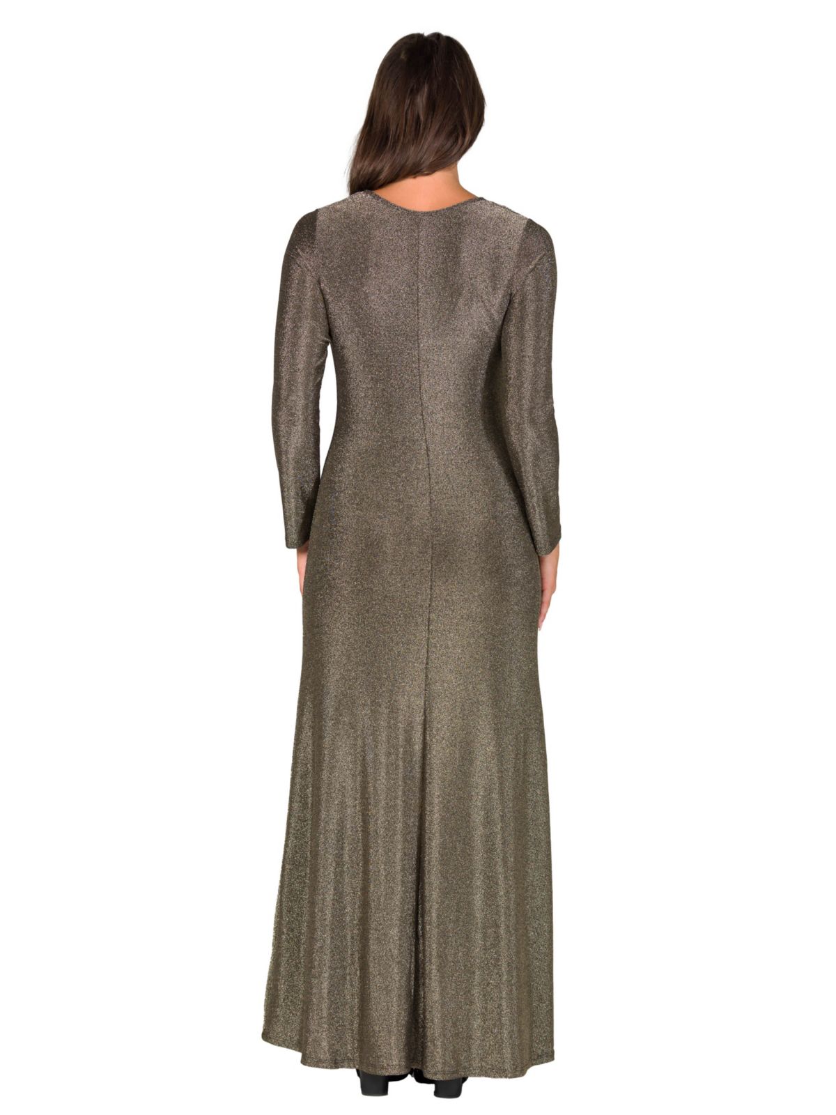 Womens Long Sleeve Scoop Neck Shimmery Fabric Maxi Dress