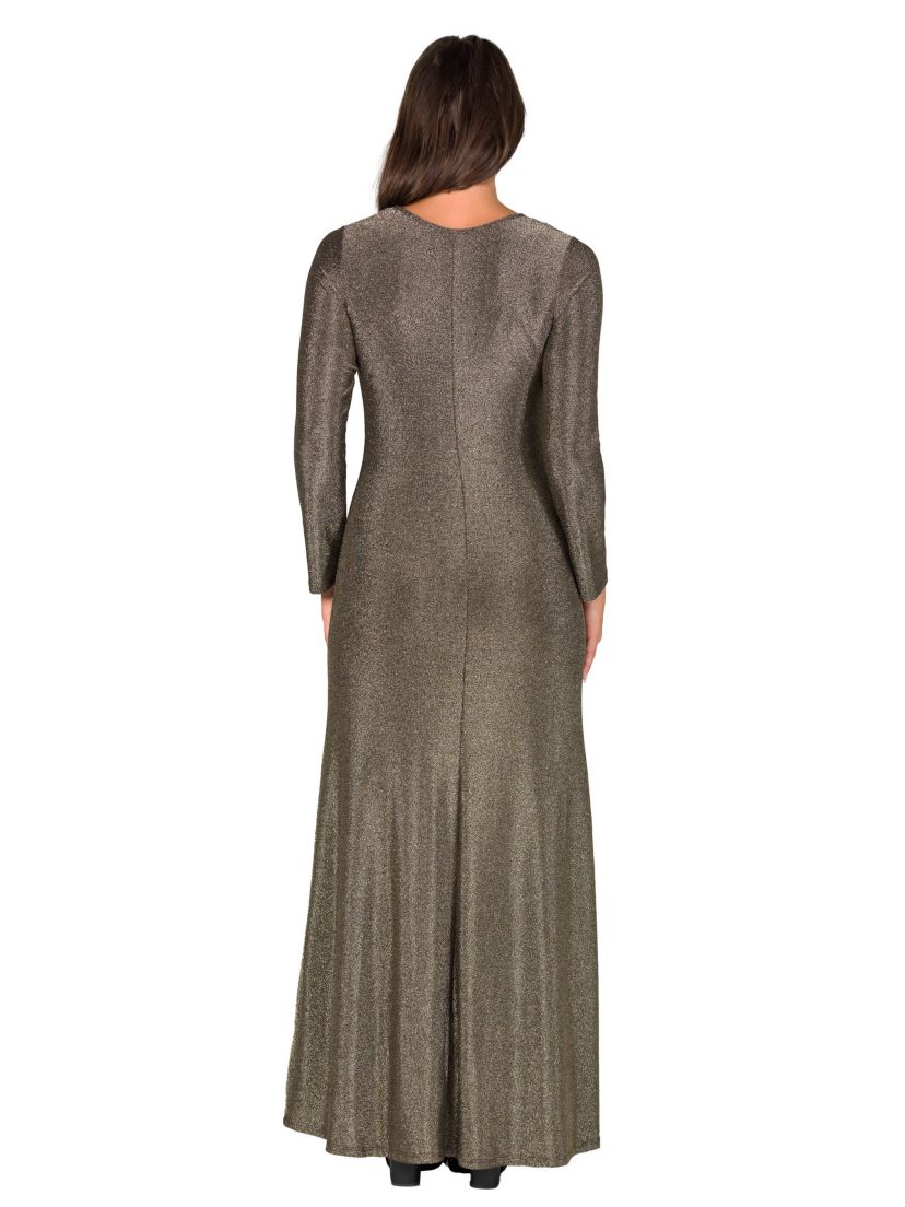 Womens Long Sleeve Scoop Neck Shimmery Fabric Maxi Dress