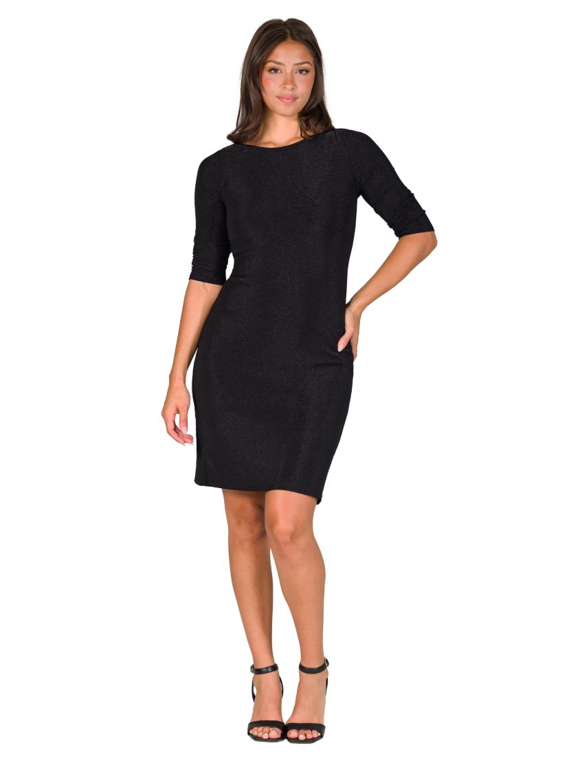 Womens Elbow Length Sleeve Shimmer Bodycon Mini Party Dress