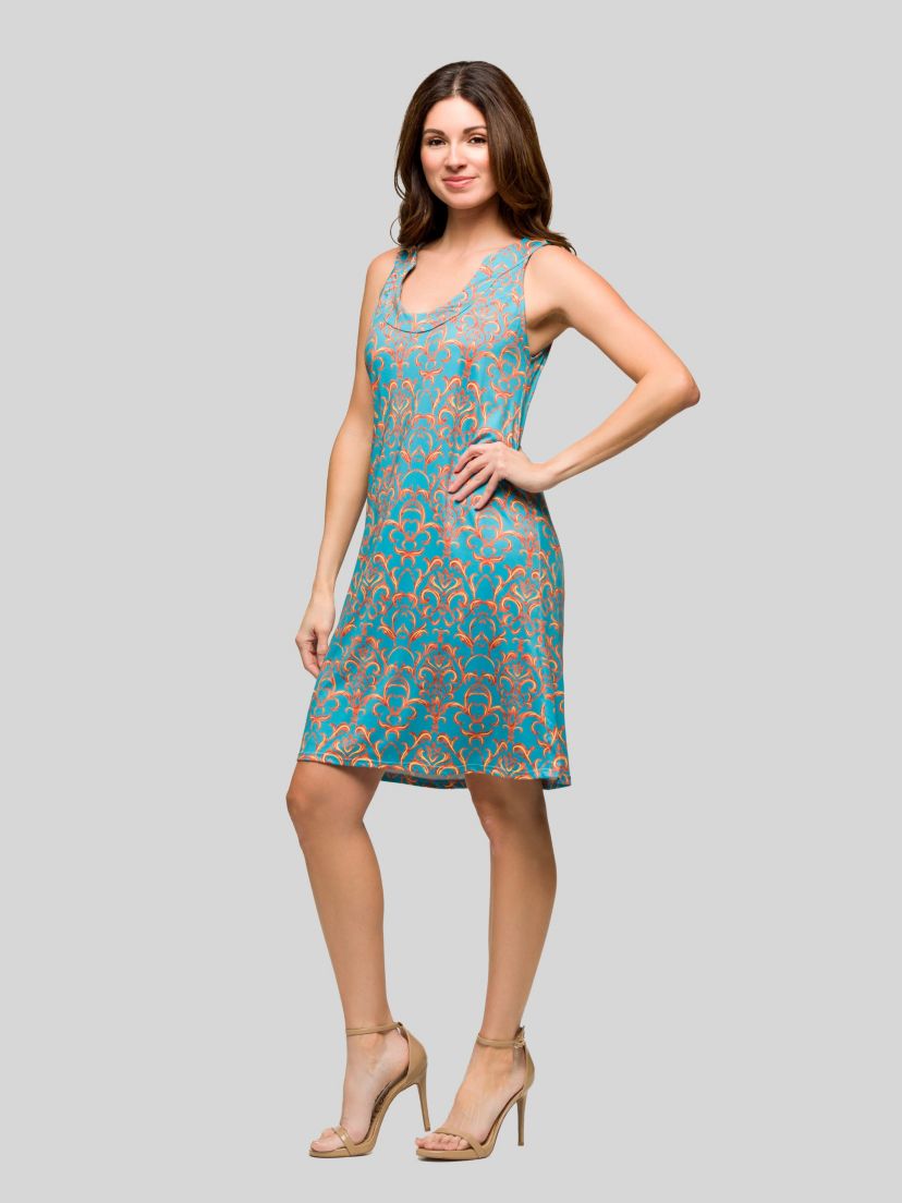 Womens Teal Sleeveless Knee Length Shift Dress