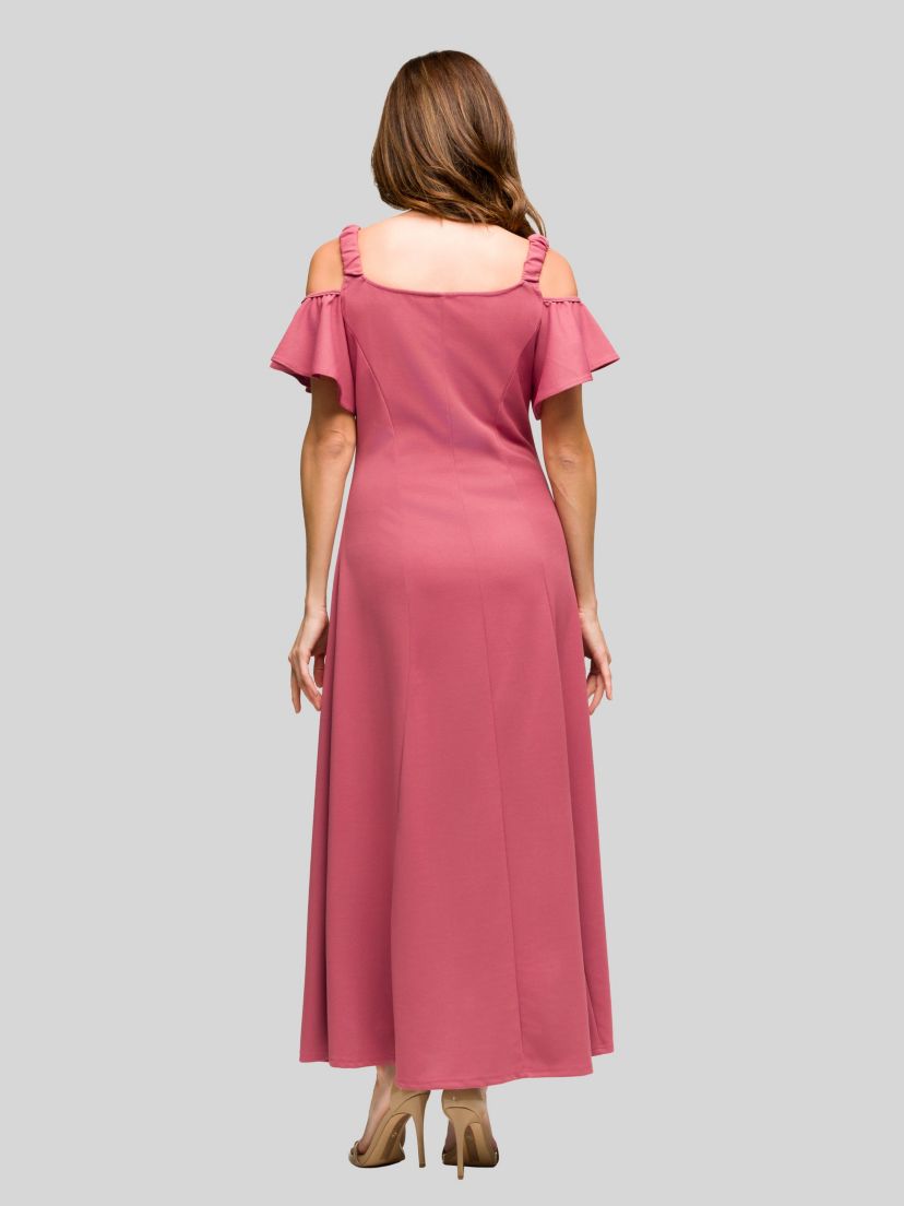 Womens Cold Sholder Ruffle Sleeve A Line Maxi Dress