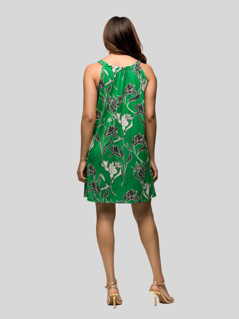 Womens Knee Length Green Floral Print Sleeveless Keyhole Dress