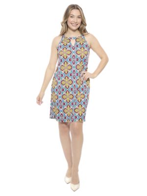24seven Comfort Apparel Womens Floral Knee Length Paisley Sleeveless Keyhole Dress