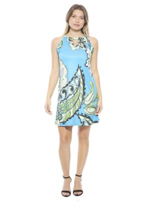 24seven Comfort Apparel Womens Paisley Knee Length Paisley Sleeveless Keyhole Dress