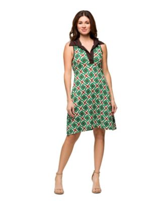 24seven Comfort Apparel Womens Brown and Green Sleeveless Collared Mini Dress