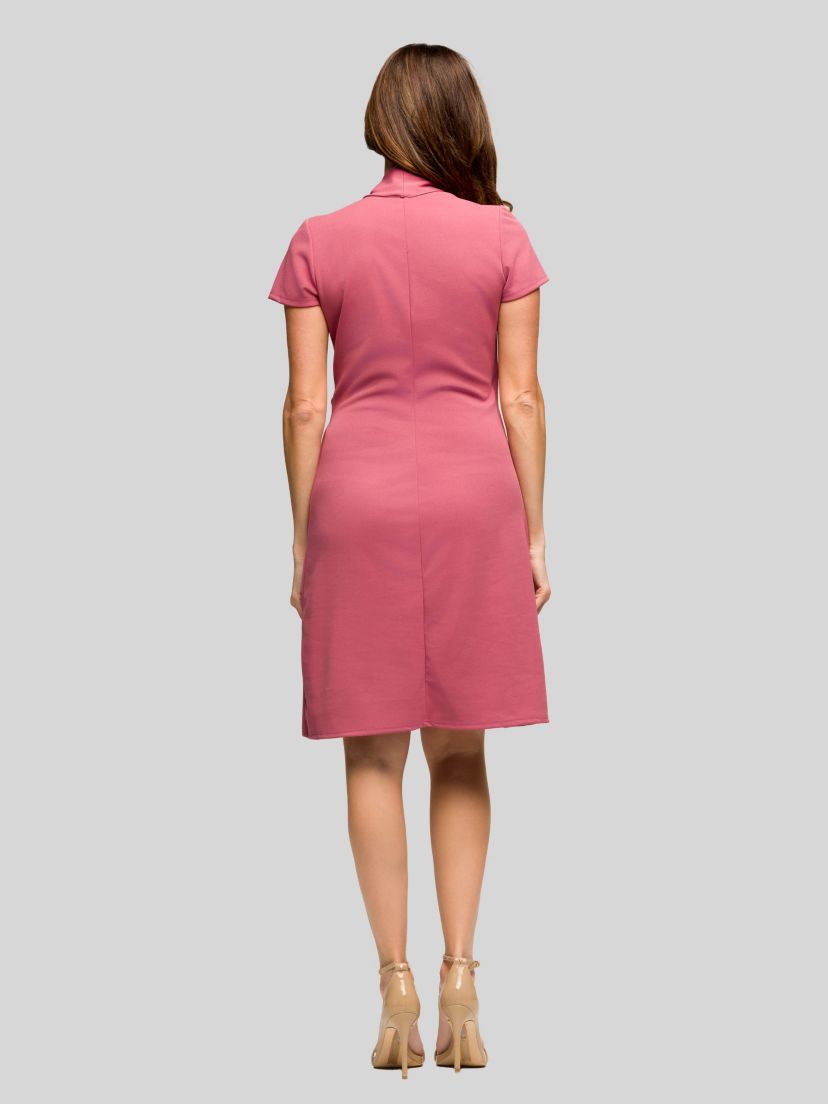 Womens Mandarin Collar Knee Length Wrap Dress
