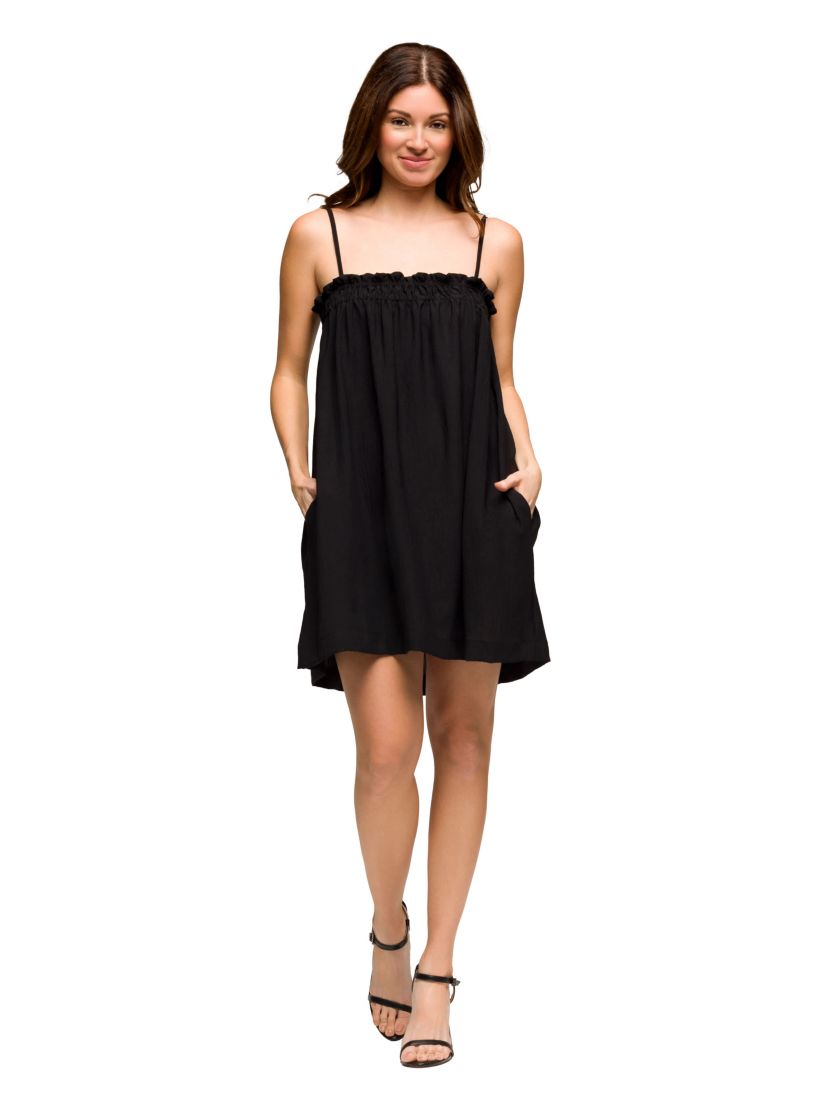 Womens Square Neck Spaghetti Strap Smocked Pocket Mini Dress