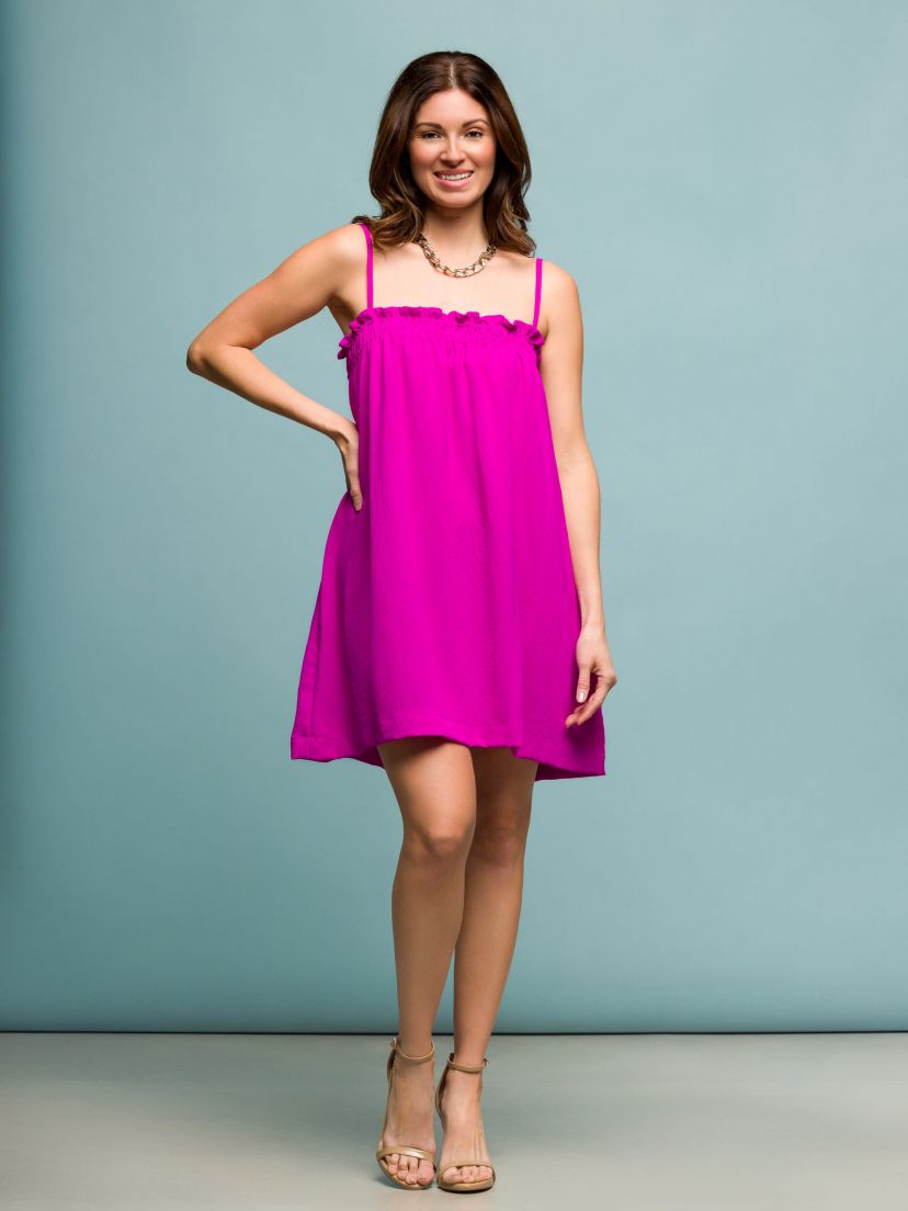Womens Square Neck Spaghetti Strap Smocked Pocket Mini Dress
