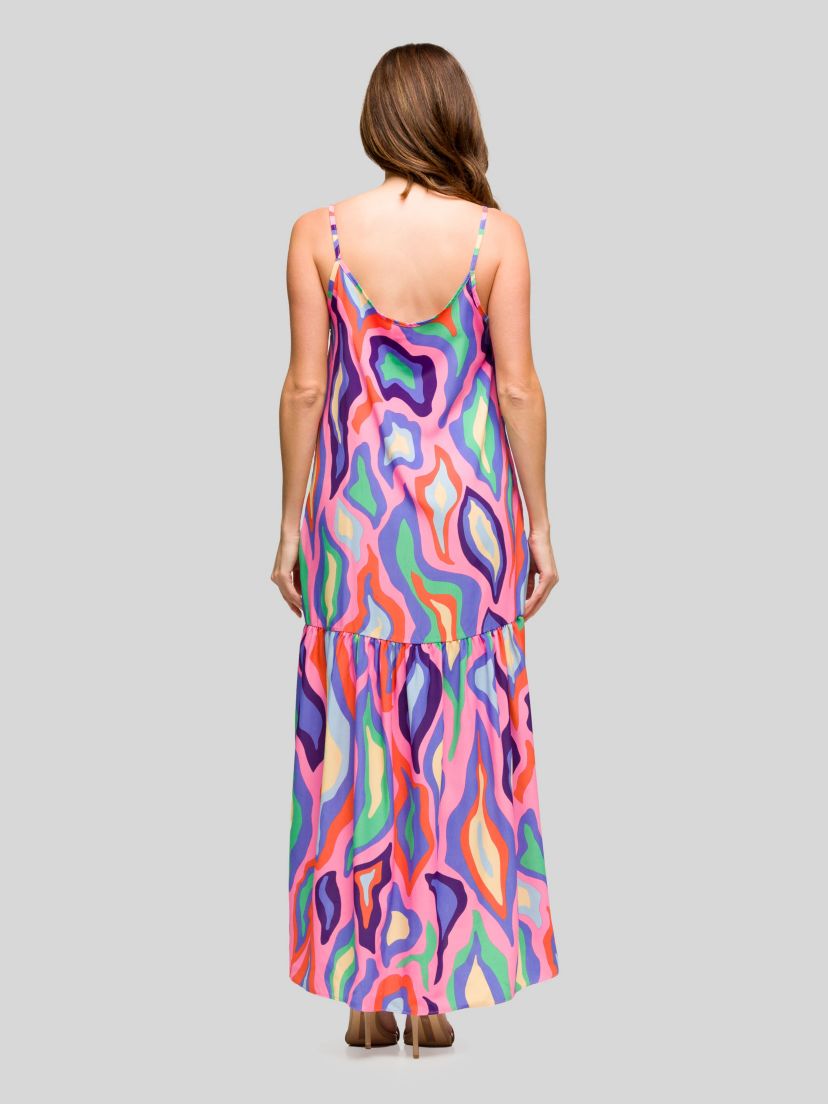 Womens Multicolor Lightweight Spaghetti Strap Pocket Maxi Dress