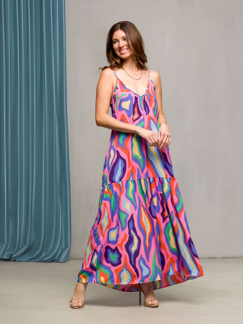 Womens Multicolor Lightweight Spaghetti Strap Pocket Maxi Dress
