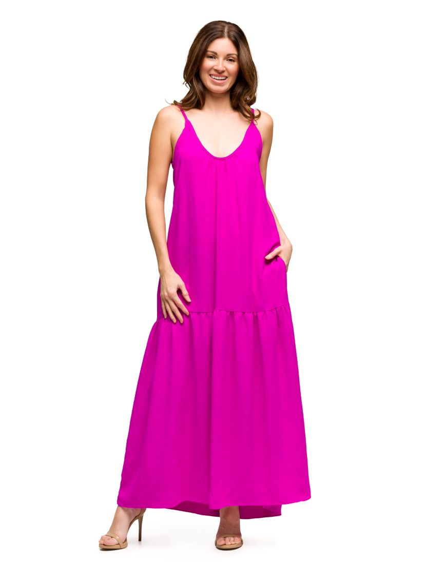Womens Lightweight Spaghetti Strap Pocket Maxi Dress