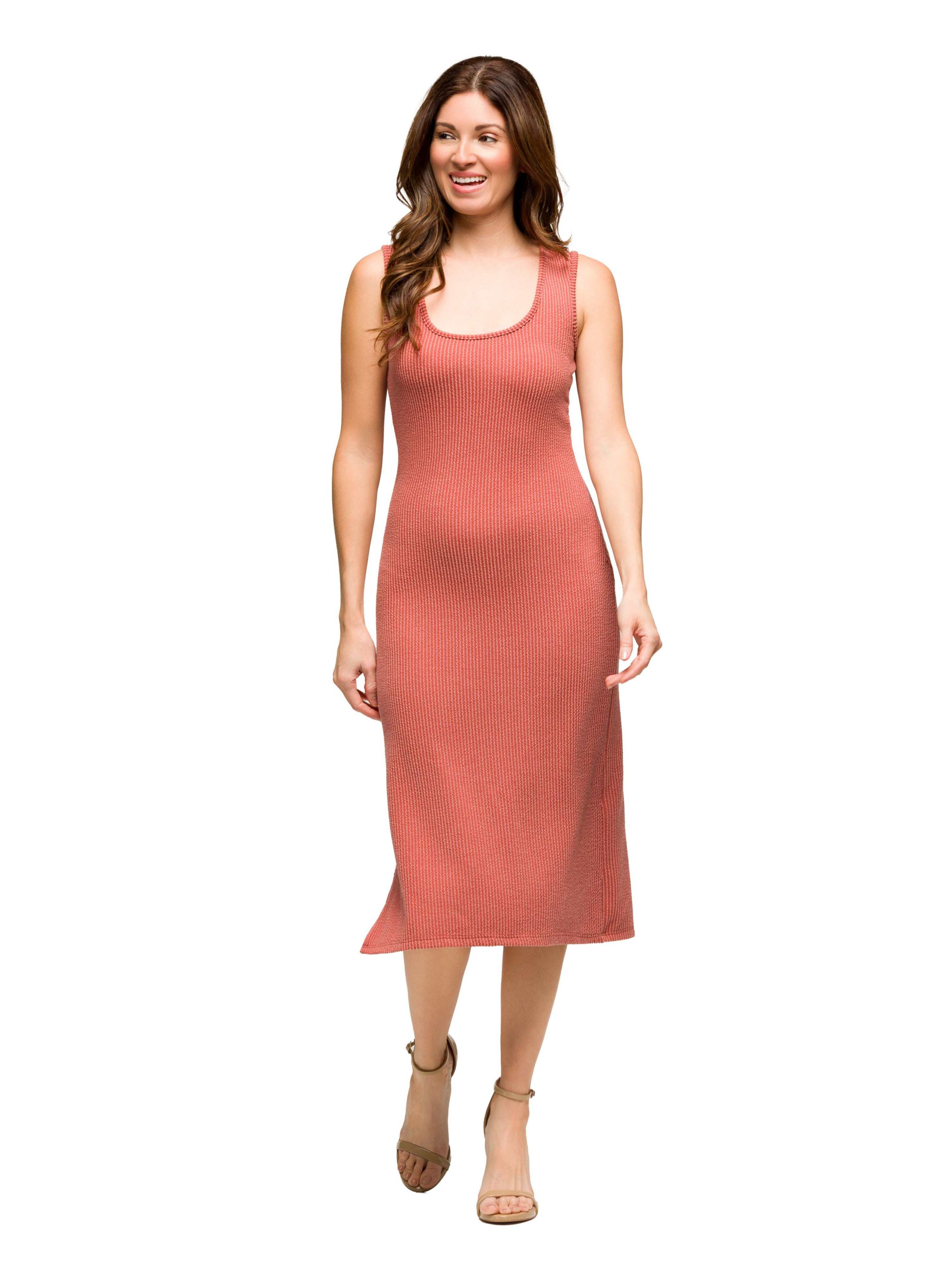 Womens Fitted Sleeveless Side Slit Midi Dress