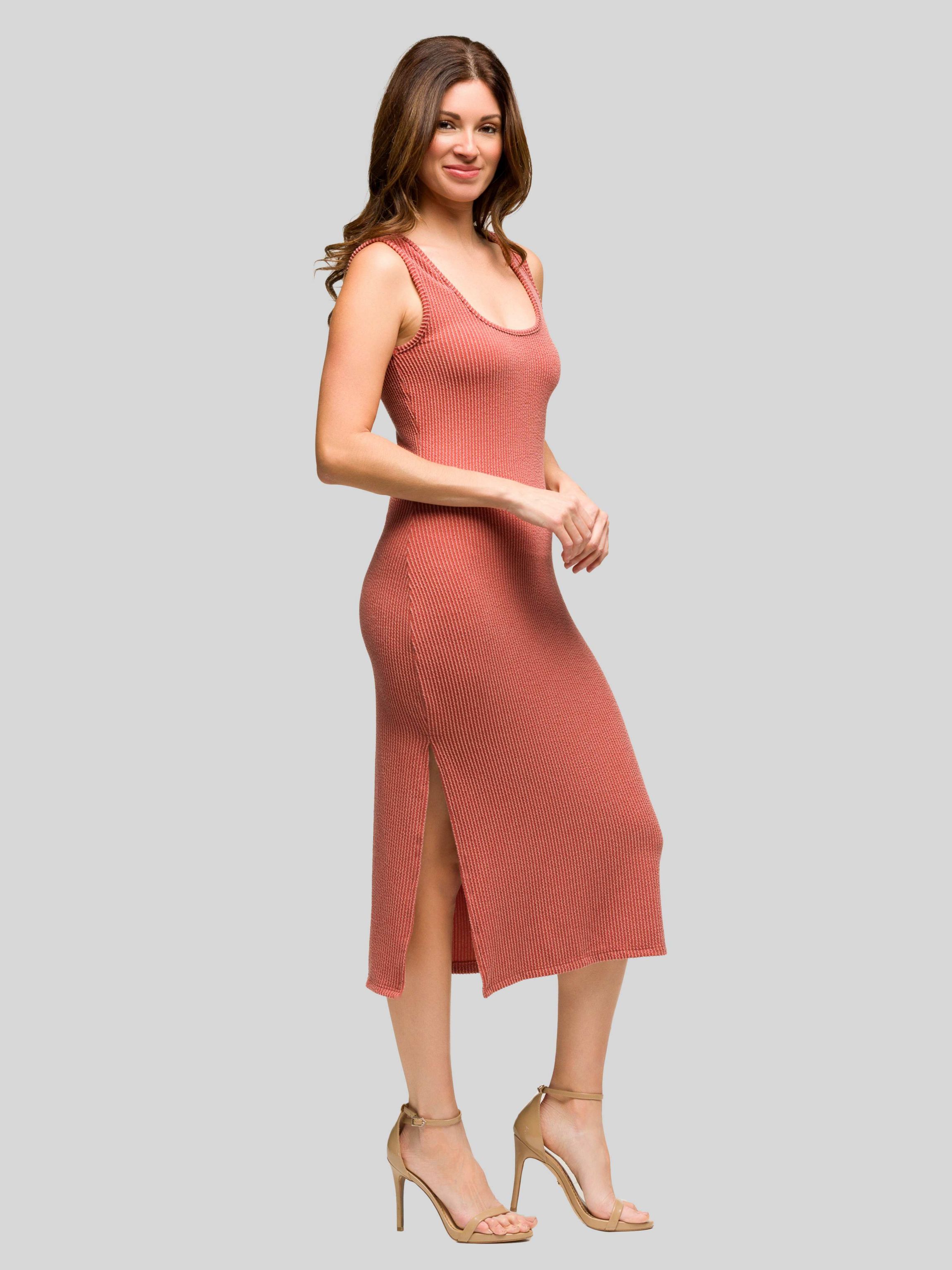 Womens Fitted Sleeveless Side Slit Midi Dress
