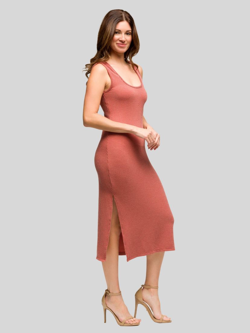 Womens Fitted Sleeveless Side Slit Midi Dress