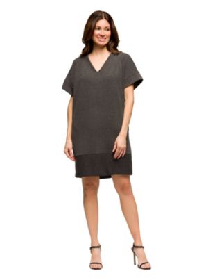 24seven Comfort Apparel Womens V Neck Loose Fit Short Sleeve Pocket T-Shirt Dress, Black, XL