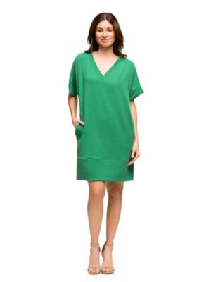 24seven Comfort Apparel Womens V Neck Loose Fit Short Sleeve Pocket T-Shirt Dress, Green, XL