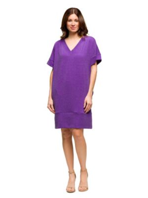24seven Comfort Apparel Womens V Neck Loose Fit Short Sleeve Pocket T-Shirt Dress