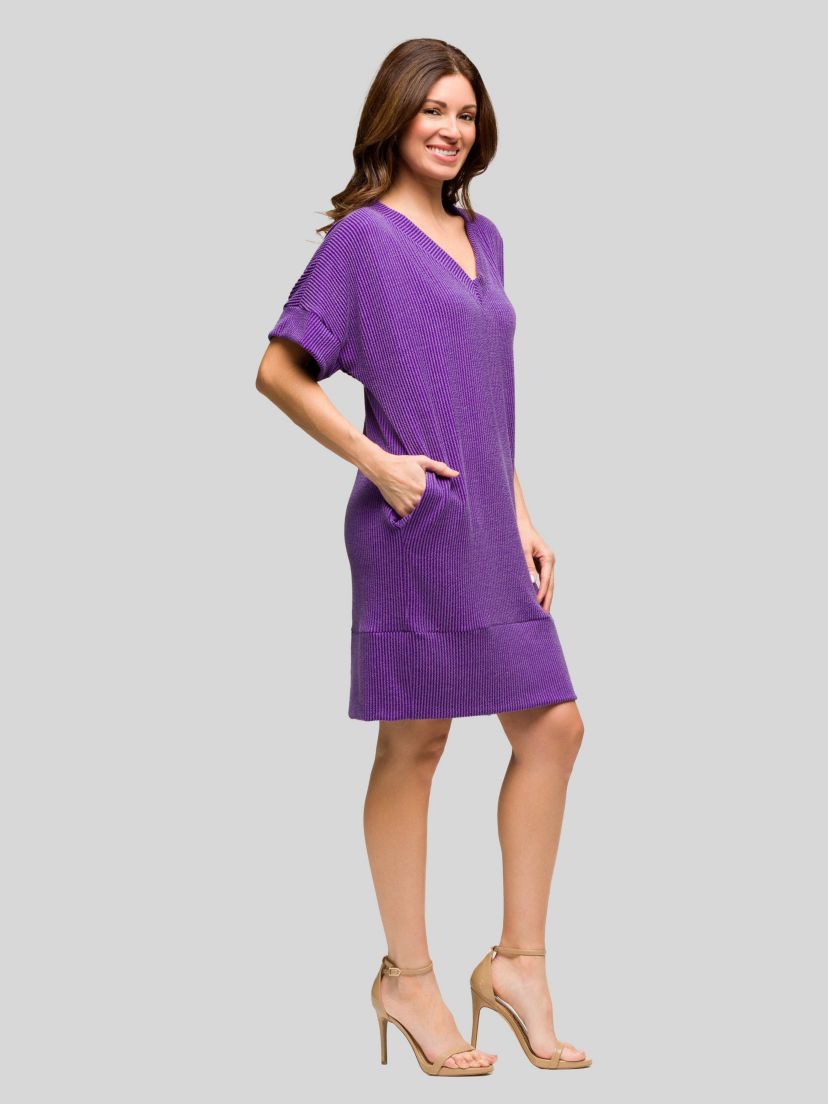 Womens V Neck Loose Fit Short Sleeve Pocket T Shirt Dress