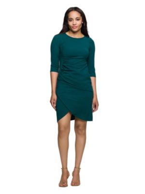 24seven Comfort Apparel Womens Three Quarter Sleeve Ruched Tulip Hem Mini Dress